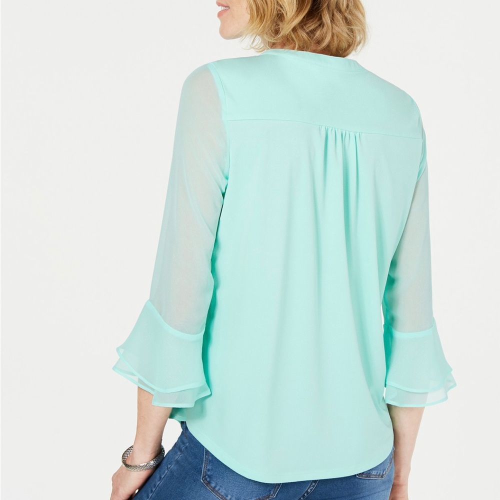 Charter Club Double Ruffle Solid Pintuck Top - Picture 2 of 2